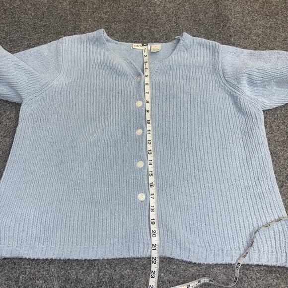 Orvis Women’s Large Soft Heavy Knit Light Blue Button Down Cardigan Sweater - Picture 4 of 5